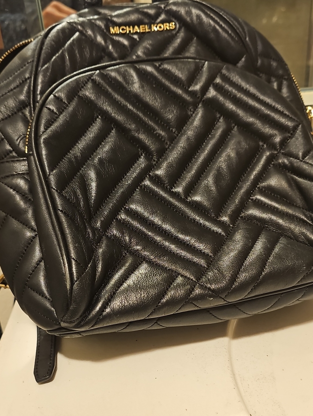Michael Kors Black Quilted Leather Backpack with Gold Logo